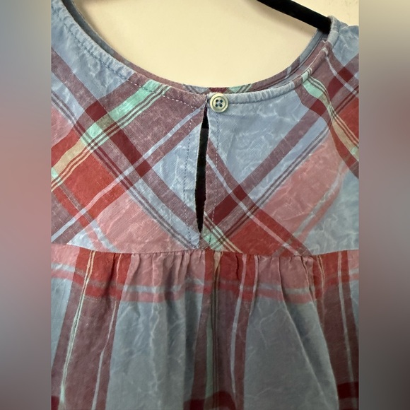 By Anthropologie Amarette Plaid Ruffled Sleeve Boho 100% CottonTop - Picture 10 of 13